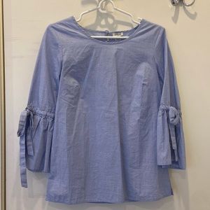 Blue Bow-Sleeve Blouse